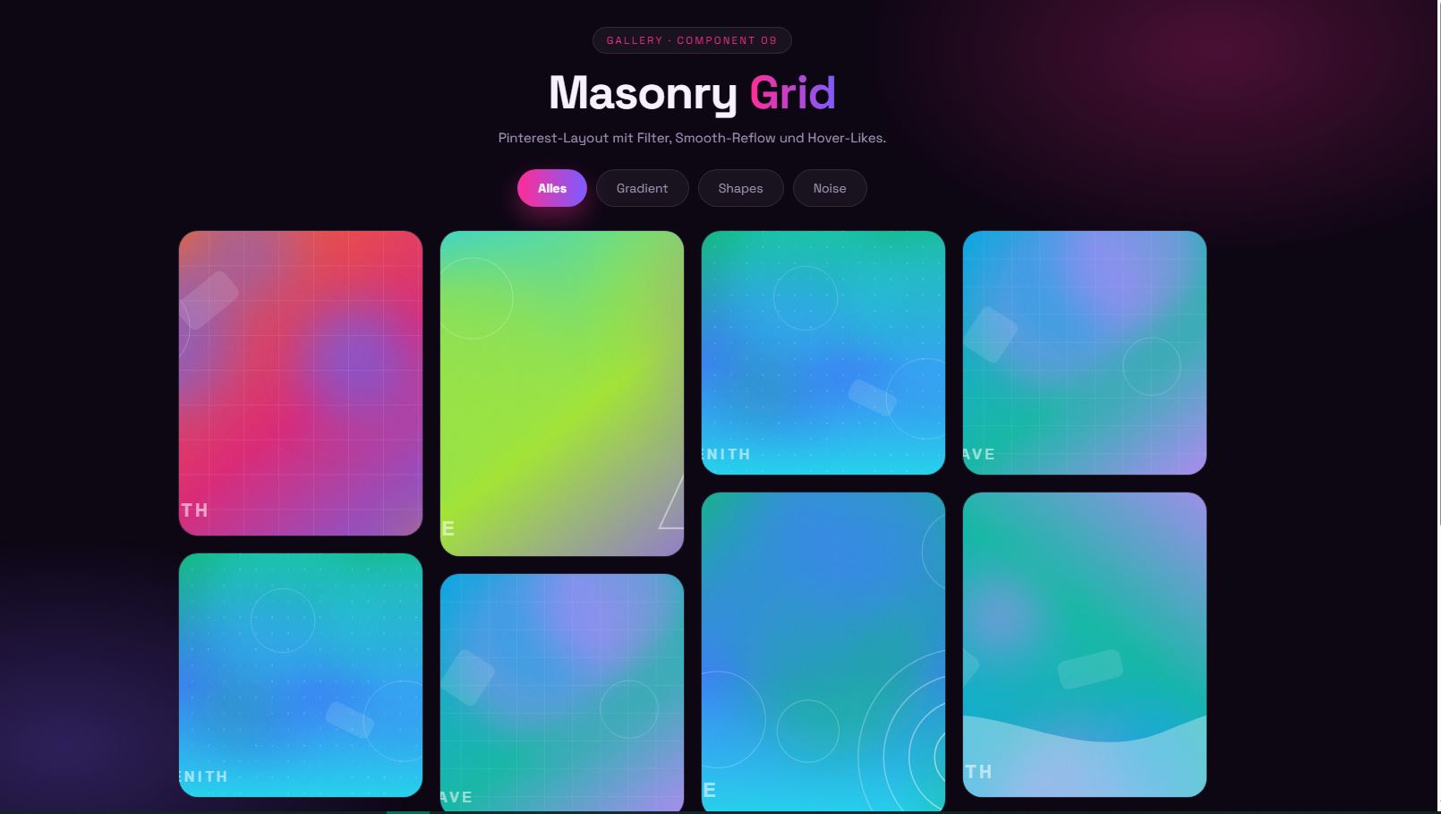 Masonry Grid – Vorschau des kostenlosen HTML & CSS Templates