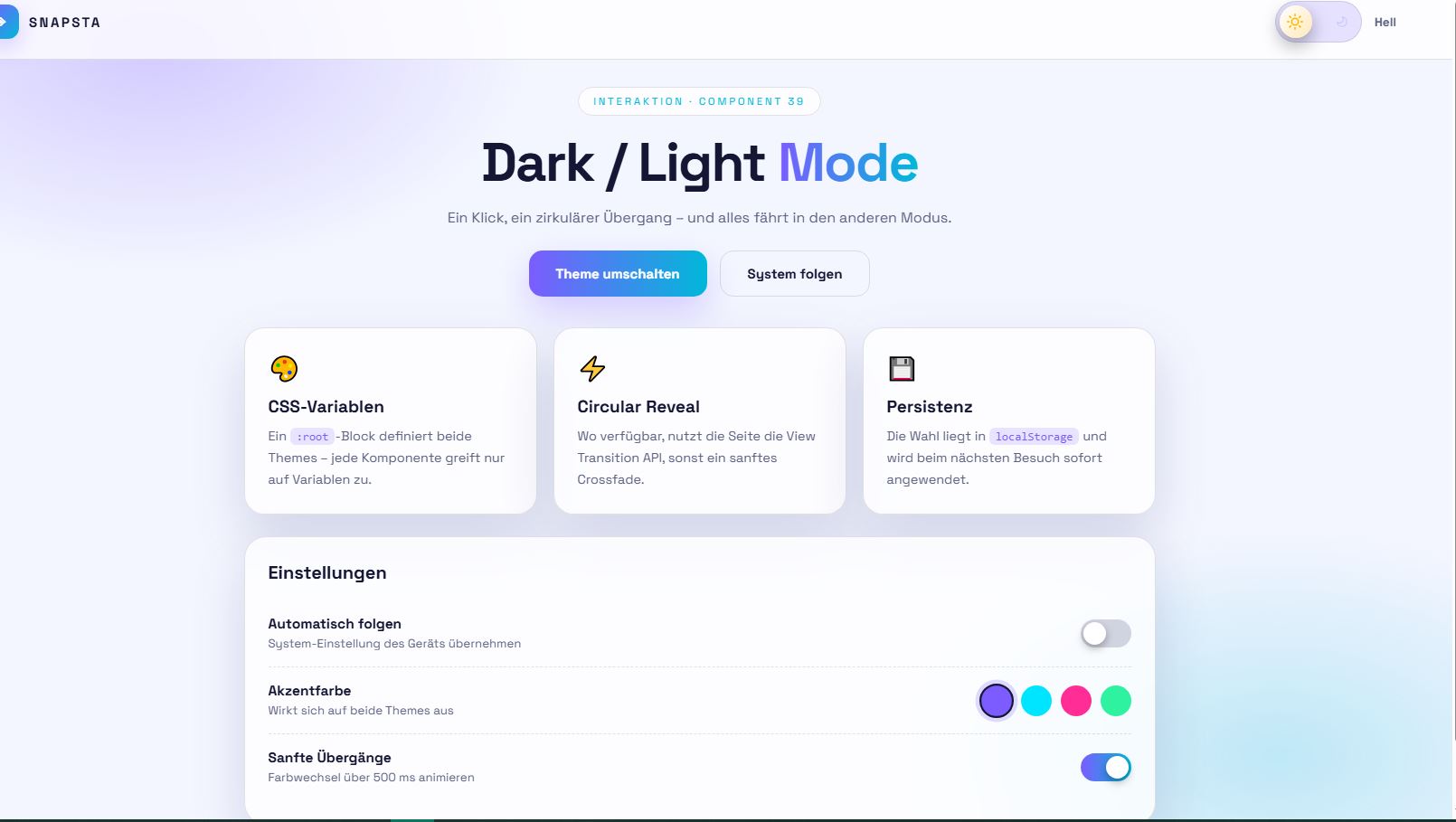 Dark Mode – Vorschau des kostenlosen HTML & CSS Templates