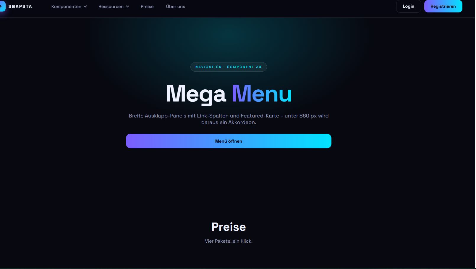 Mega Menu – Vorschau des kostenlosen HTML & CSS Templates