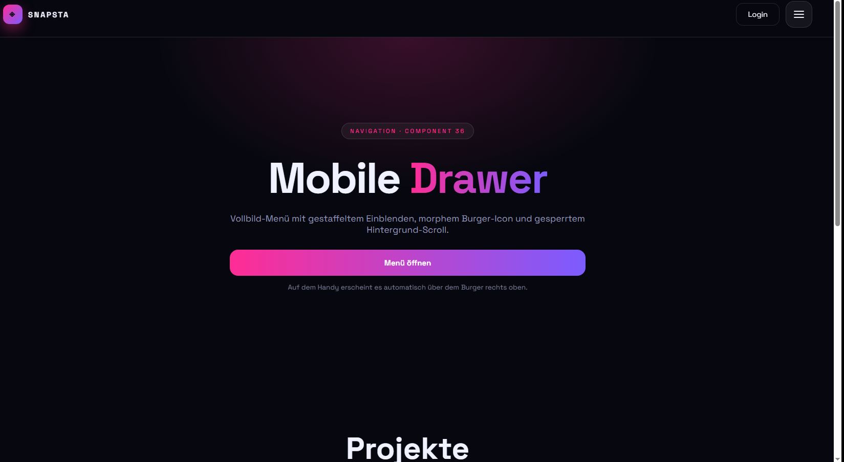 Mobile Drawer – Vorschau des kostenlosen HTML & CSS Templates