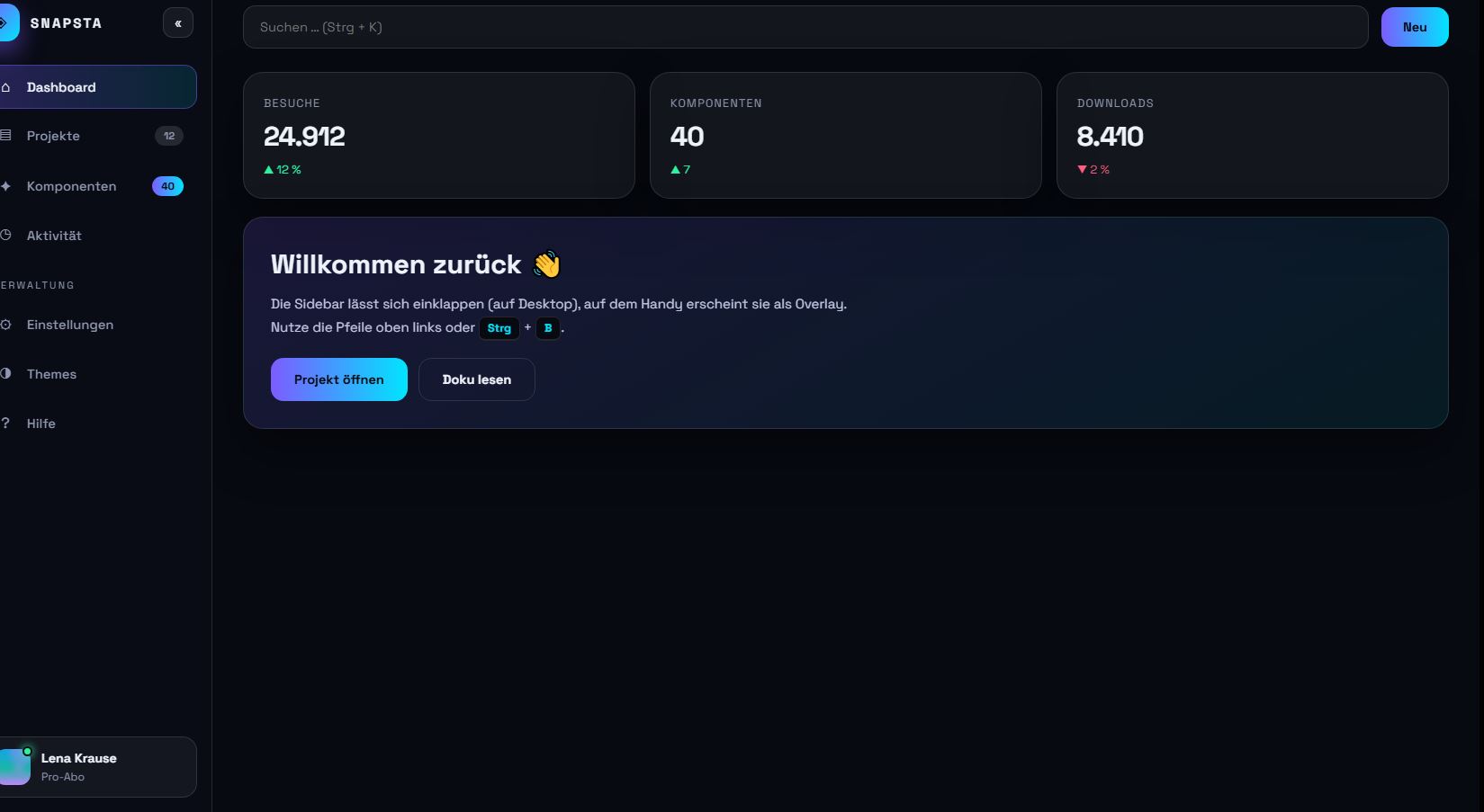 Sidebar Slide – Vorschau des kostenlosen HTML & CSS Templates