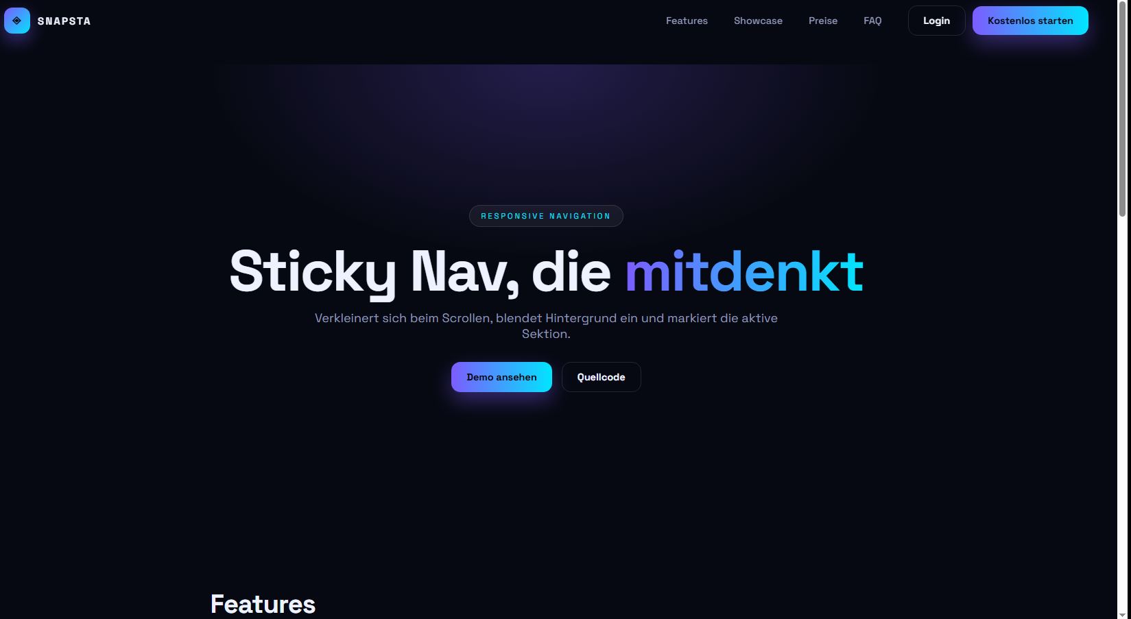 Sticky Nav – Vorschau des kostenlosen HTML & CSS Templates