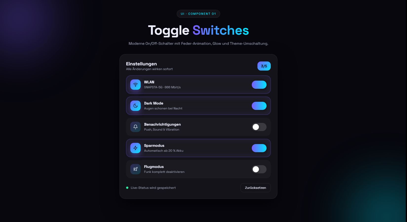 Toggle Switch – Vorschau des kostenlosen HTML & CSS Templates