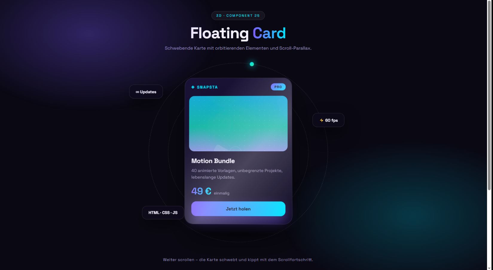 Floating Card – Vorschau des kostenlosen HTML & CSS Templates